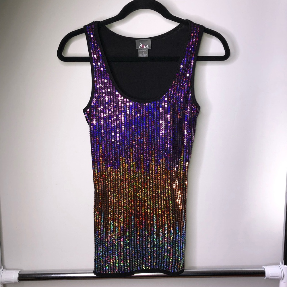 Dots Black Rainbow Iridescent Sequin Blouse Small Top